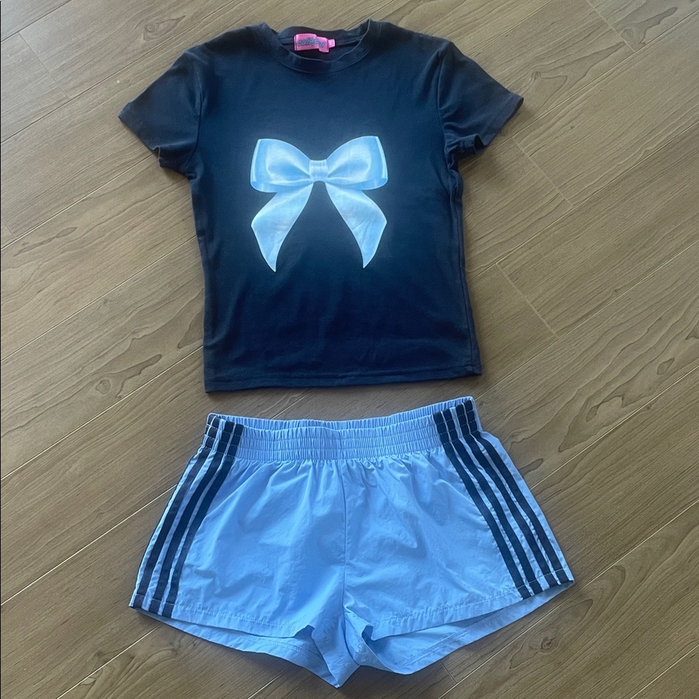 Edikted  Navy Graphic T-Shirt and Light Blue Shorts Sz both XS